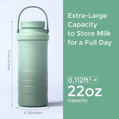 持ち運び可能な母乳冷却器 屋外用,24時間360°総冷却を備えた生命救助機,大容量旅行用 母乳冷却器 母乳貯蔵用の2個小児用瓶付き,緑色