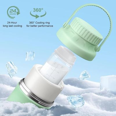 持ち運び可能な母乳冷却器 屋外用,24時間360°総冷却を備えた生命救助機,大容量旅行用 母乳冷却器 母乳貯蔵用の2個小児用瓶付き,緑色
