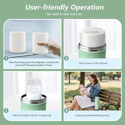 持ち運び可能な母乳冷却器 屋外用,24時間360°総冷却を備えた生命救助機,大容量旅行用 母乳冷却器 母乳貯蔵用の2個小児用瓶付き,緑色
