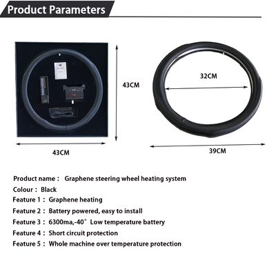 過熱保護、滑り止めグリップセット付きの卸売グラフェン加熱ステアリングホイールカバー、急速加熱レザー