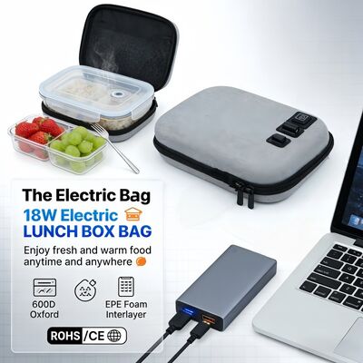USB電源でスリム＆ポータブルなフードウォーマーバッグ、クラッシュプルーフハードシェル、フラットポーチ、弁当箱、サンドイッチに最適