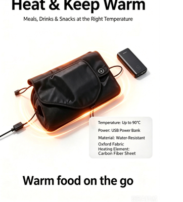 旅行、ピクニック、日常に最適な、持ち運び可能な食事を安定して穏やかに加熱できるUSB電源の自己密閉型食品加熱バッグ