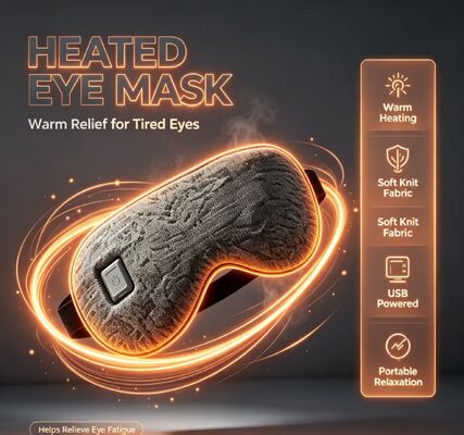 35~55°C 調節可能な加熱眼膜,携帯式高速加熱可充電式加熱眼膜,柔らかい編み布の電気眼膜 旅行と毎日の眼のリラックスのために貯蔵袋を備えています