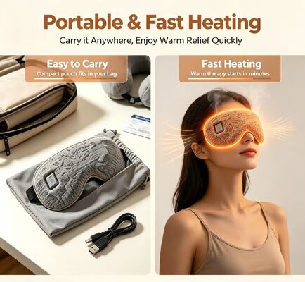 35~55°C 調節可能な加熱眼膜,携帯式高速加熱可充電式加熱眼膜,柔らかい編み布の電気眼膜 旅行と毎日の眼のリラックスのために貯蔵袋を備えています