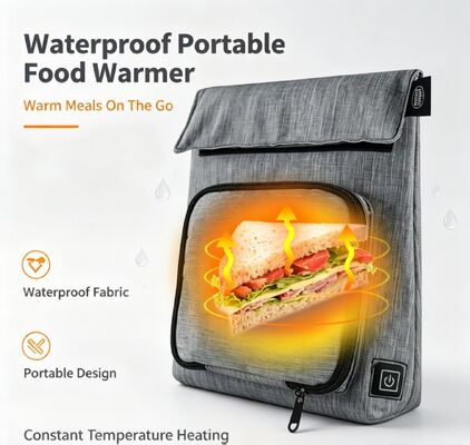 USB加熱式防水食品温め器,ポータブル 3レベル 50−59°C 調節可能な温度 食品温め袋,洗える式 取れる式 充電式 漏れ防止 旅行用 食品温め器 ポケット 屋外 学校 ピクニック