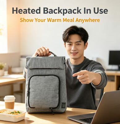 ポリエステル繊維USBヒッティングランチバッグ 防水・防漏食品暖房機 取れる洗えるヒッティングユニット 50~59°C 3レベル温度調整 移動中の食事の暖房