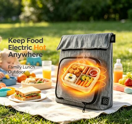 ポリエステル繊維USBヒッティングランチバッグ 防水・防漏食品暖房機 取れる洗えるヒッティングユニット 50~59°C 3レベル温度調整 移動中の食事の暖房