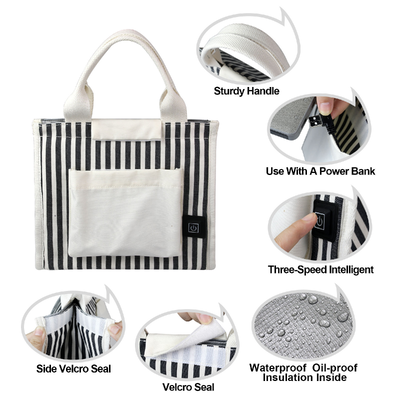 Portable Heated Lunch Bag USB Powered, Rapid Heating Electric Food Warmer with 3 Temperature Modes, Lightweight 0.295KG Thermal Tote for Office, School & Outdoor