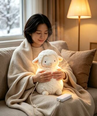 暖かい羊 充電式ハンドウォーマー、3段階 40-50-60℃ 調節可能温度、6-8時間 長時間持続 ポータブル ポケットヒーター、ポリエステル繊維 冬用 暖房ギフト 屋内 屋外 使用