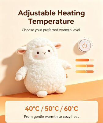 可愛い暖かい羊 携帯用充電式ハンドウォーター,3 温度設定 40−60°C,6−8 時間 作業時間,USB パワーバンク 移動中の使用をサポート,コンパクト 9*15*18cm ポリエステル 冬用ポケットヒーター