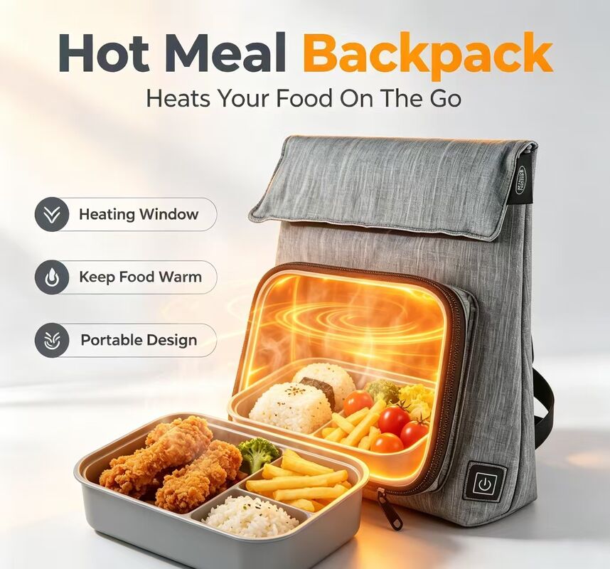 ポリエステル繊維USBヒッティングランチバッグ 防水・防漏食品暖房機 取れる洗えるヒッティングユニット 50~59°C 3レベル温度調整 移動中の食事の暖房