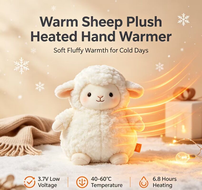 暖かい羊 充電式ハンドウォーマー、3段階 40-50-60℃ 調節可能温度、6-8時間 長時間持続 ポータブル ポケットヒーター、ポリエステル繊維 冬用 暖房ギフト 屋内 屋外 使用