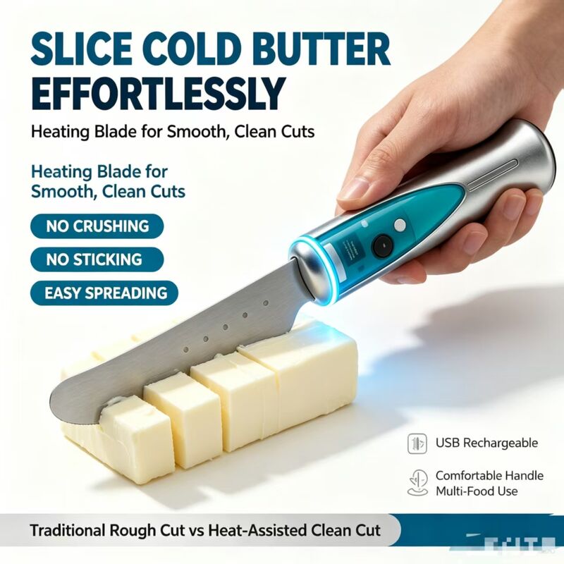 卸売インテリジェントバター加熱ナイフ、タッチセンシング防水ステンレス鋼電動バターカッター、CE FCC RoHS、OEM ODMカスタムロゴ対応