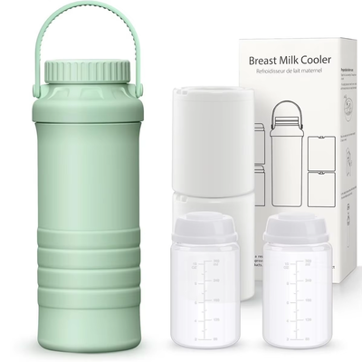 持ち運び可能な母乳冷却器 屋外用,24時間360°総冷却を備えた生命救助機,大容量旅行用 母乳冷却器 母乳貯蔵用の2個小児用瓶付き,緑色