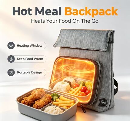 ポリエステル繊維USBヒッティングランチバッグ 防水・防漏食品暖房機 取れる洗えるヒッティングユニット 50~59°C 3レベル温度調整 移動中の食事の暖房