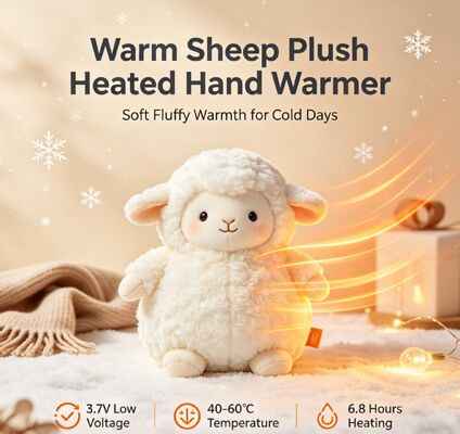 暖かい羊 充電式ハンドウォーマー、3段階 40-50-60℃ 調節可能温度、6-8時間 長時間持続 ポータブル ポケットヒーター、ポリエステル繊維 冬用 暖房ギフト 屋内 屋外 使用