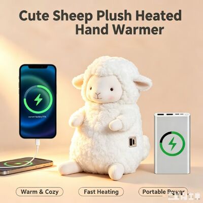 可愛い暖かい羊 携帯用充電式ハンドウォーター,3 温度設定 40−60°C,6−8 時間 作業時間,USB パワーバンク 移動中の使用をサポート,コンパクト 9*15*18cm ポリエステル 冬用ポケットヒーター