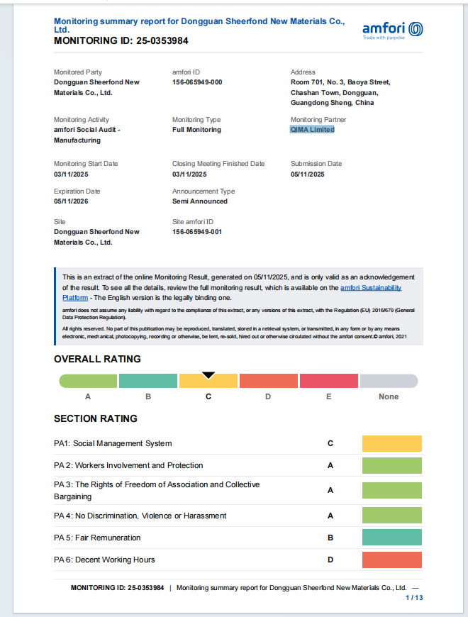 中国 Dongguan Sheerfond New Materials Co., Ltd. 認証